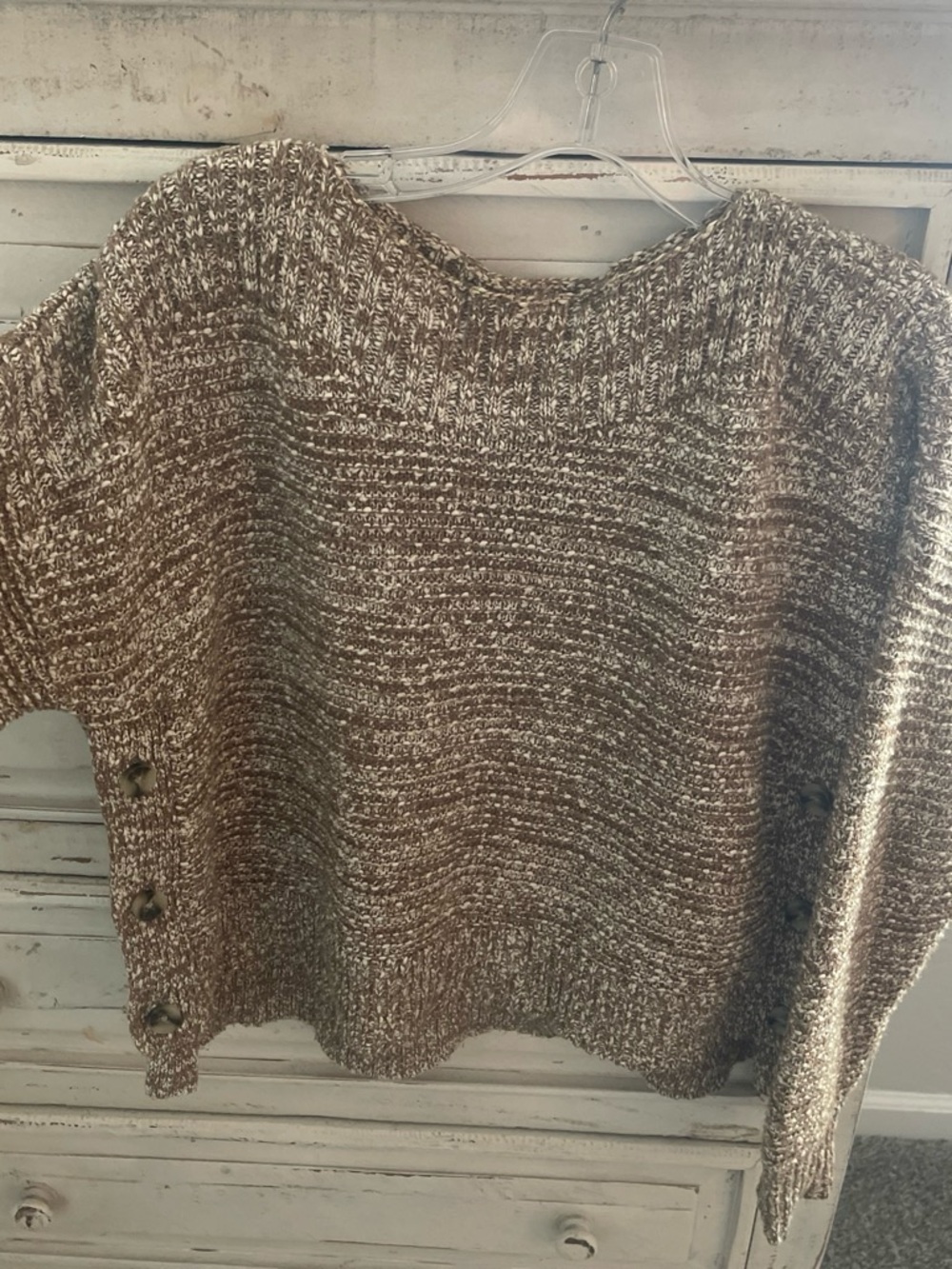 Madewell Marled Taupe Crewneck Sweater with Side Buttons